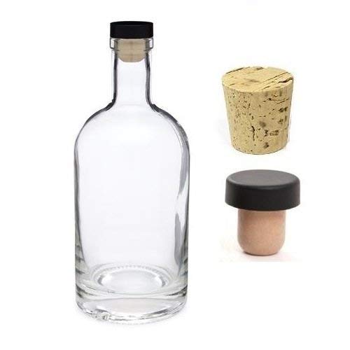Nordic Heavy Base Glass Liquor Bottle with T-Top Synthetic Cork with Bonus Regular Bottle Cork