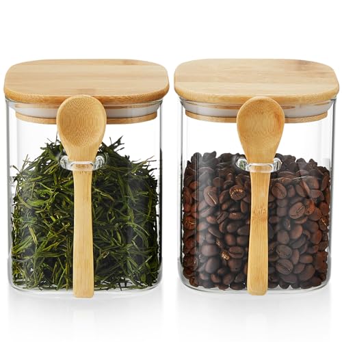 Square Glass Jar with Bamboo Lids and Spoons