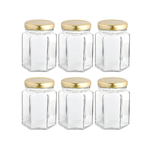 6 Hexagonal Mini Glass Jam Jar